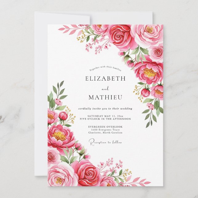 Fuchsia Exquisite Frühjahrs Hochzeit Einladung (Vorderseite)