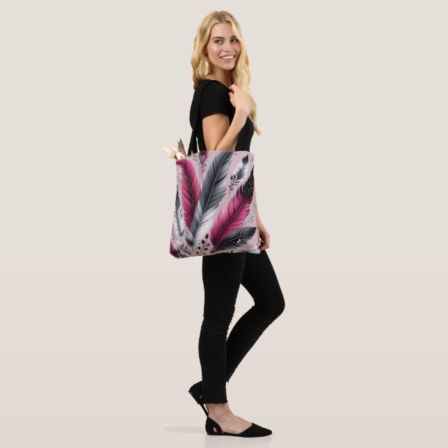 Fuchsia Feather Tote Bag - Chic & Functional Tasch (Am Model)