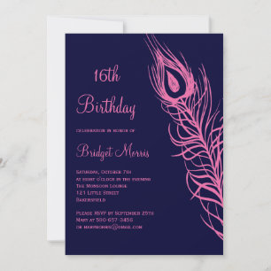 Fuchsia Feathers Sweet 16 Birthday Einladung