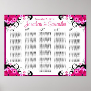 Fuchsia Floral A to Z Hochzeitstisch-Übersicht Poster