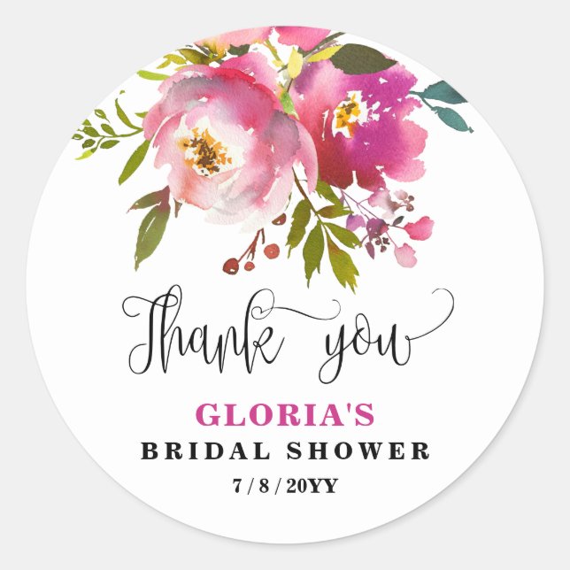 Fuchsia Floral  Bridal Shower  Runder Aufkleber (Vorderseite)