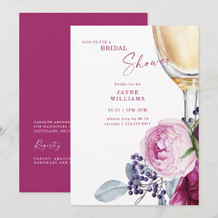Fuchsia Floral Champagner Elegante Brautparty Einladung