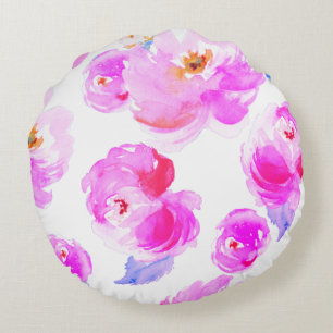 Fuchsia Floral Print Round Kissen