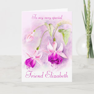 Fuchsia florale lila-rosa Freundes-Geburtskarte Karte
