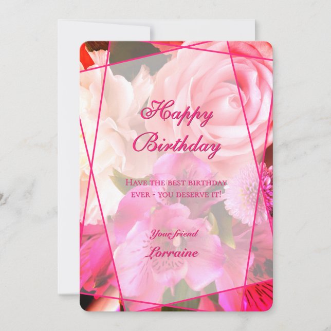 Fuchsia Florals Happy Birthday Card Dankeskarte (Vorderseite)