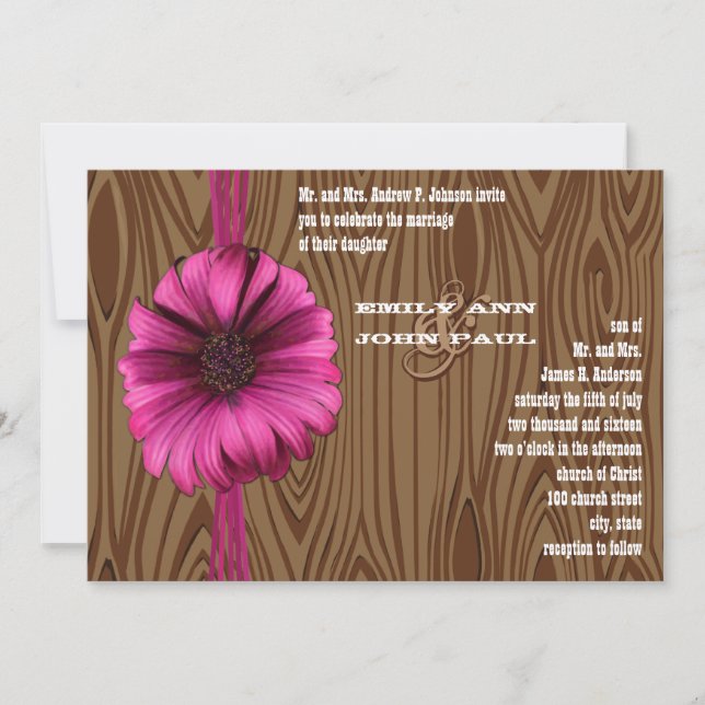 Fuchsia Gerber Daisy Wedding Invite Einladung (Vorderseite)