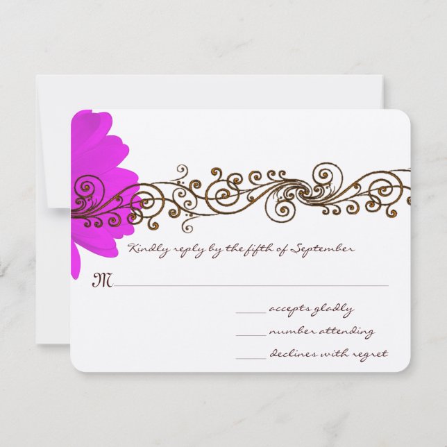 Fuchsia Gerber Daisy Wedding RSVP (Rückseite)