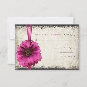 Fuchsia Gerber Daisy Wedding RSVP Karte