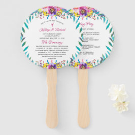 Fuchsia Gold Floral Chic Hochzeitsprogramm Hand Fa Fächer