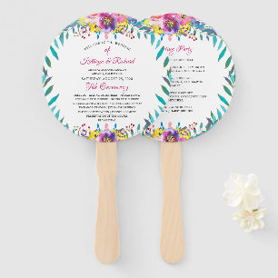 Fuchsia Gold Floral Chic Hochzeitsprogramm Hand Fa Fächer