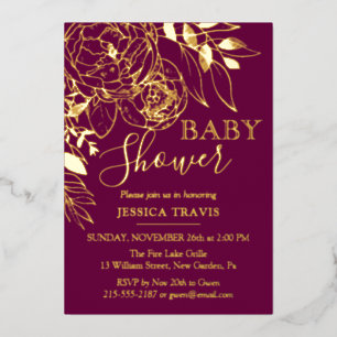 Fuchsia & Gold Moderne BlütenBaby-Dusche Folieneinladung