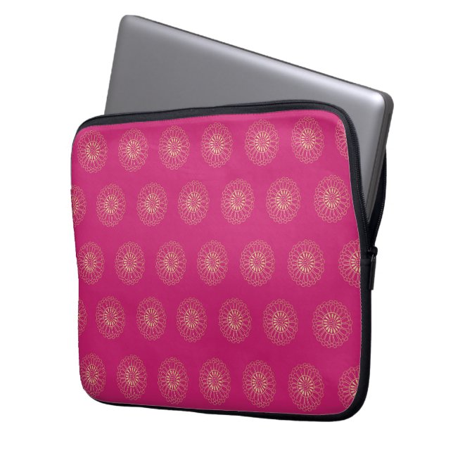 Fuchsia | Golden Zinnia Flower Medallions Laptopschutzhülle (Vorderseite Links)