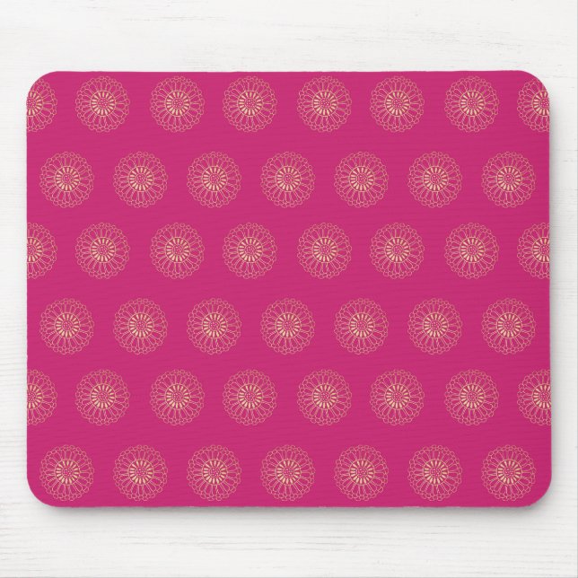 Fuchsia | Golden Zinnia Flower Medallions Mousepad (Vorne)