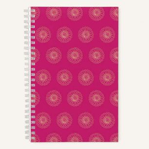 Fuchsia Goldene Zinnien-Blumenmedaillons Notizbuch
