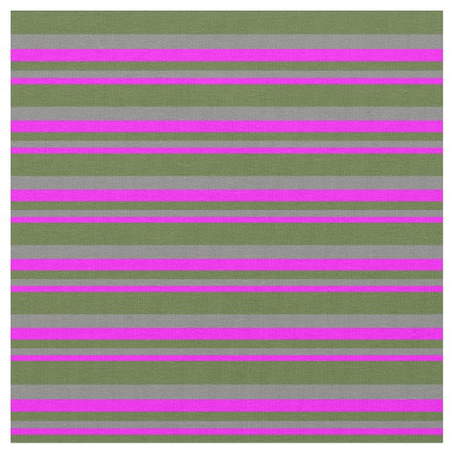 Fuchsia, Grau & Dunkelofen Grüne Linien Stoff (Nahaufnahme)