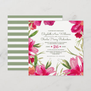 Fuchsia Green Floral Watercolor Wedding Einladung