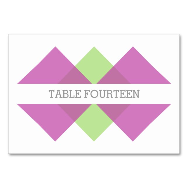 Fuchsia Green Geometric Triad Table Card Tischnummer (Vorderseite)