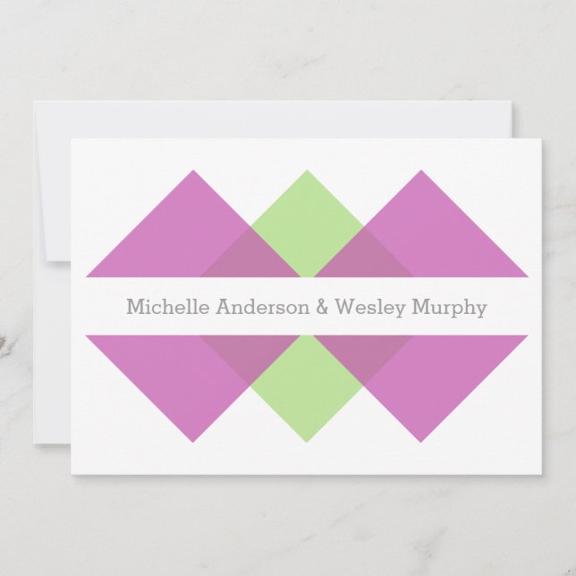 Fuchsia Green Geometric Triad Wedding Einladung (Vorderseite)