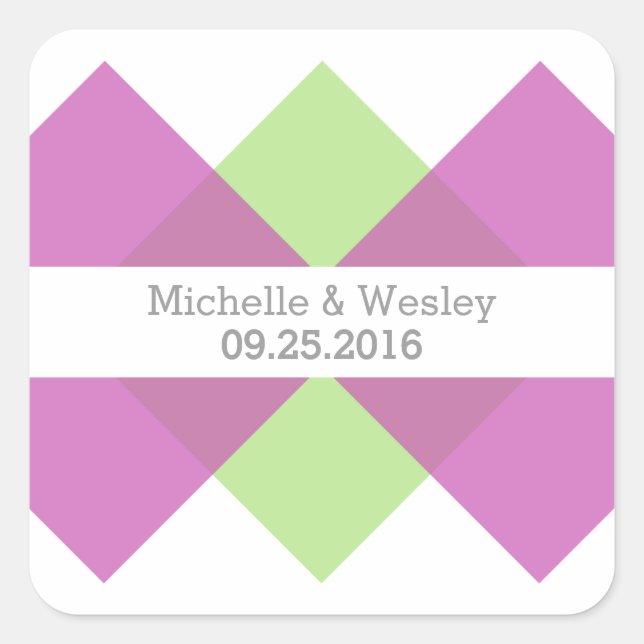 Fuchsia Green Geometric Triad Wedding Stickers (Vorderseite)