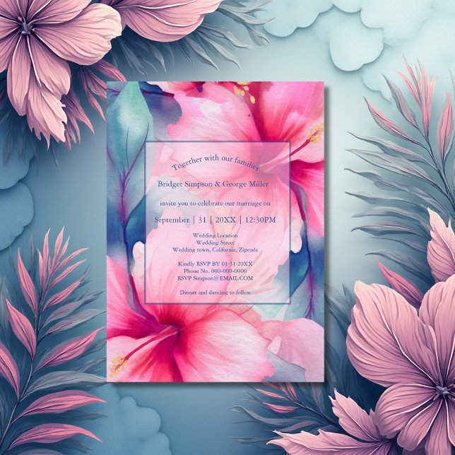 fuchsia hawaiian tropical floral hibiscus wedding acryleinladungen (Von Creator hochgeladen)