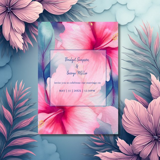 fuchsia hawaiian tropical floral hibiscus wedding einladung (Von Creator hochgeladen)