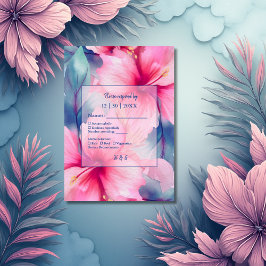 fuchsia hawaiian tropical floral hibiscus wedding RSVP karte