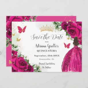 Fuchsia Hot Pink Blumenprinzessin Gold Quinceañera Save The Date