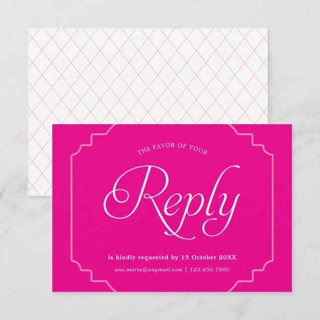 Fuchsia Hot Pink Diamant Muster Art Deco Form RSVP Karte (Vorne/Hinten)
