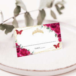 Fuchsia Hot Pink Floral Quinceañera 16. Geburtstag Platzkarte