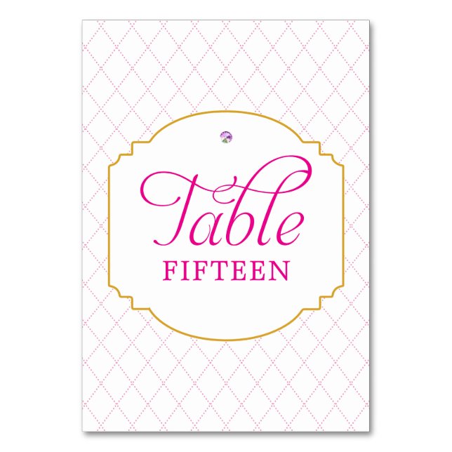 Fuchsia Hot Pink Gold Diamond Muster Art Deco Tischnummer (Vorderseite)