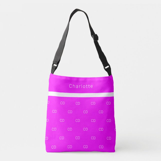 Fuchsia Hot-Pink-Monogramm-Initialen Tragetaschen Mit Langen Trägern (Rückseite)