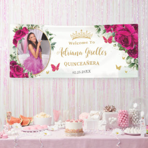 Fuchsia Hot Pink Rose Blumenkohle Foto Banner