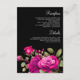 Fuchsia Hot Pink Roses Black Wedding Details Begleitkarte