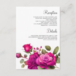 Fuchsia Hot Pink Roses Wedding Details Begleitkarte