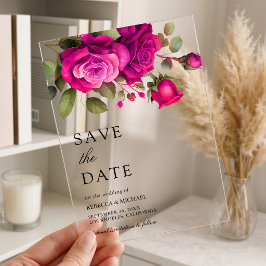 Fuchsia Hot Pink Roses Wedding Save the Date Acryleinladungen