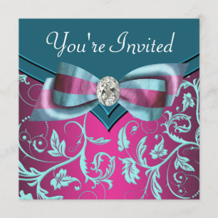 Fuchsia Hot Pink Teal Blau Anlass Party Einladung