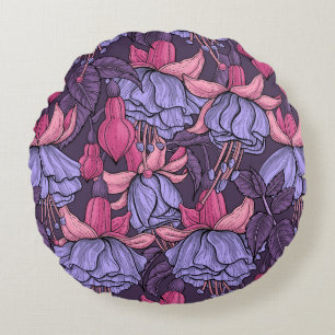 Fuchsia in Rosa und Violett Rundes Kissen