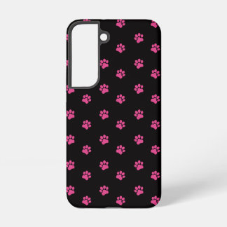 Fuchsia-Katzenpfoten-Muster auf schwarzem Hintergr Samsung Galaxy Hülle