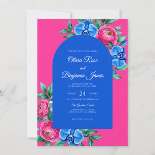 Fuchsia Kobalt-Orchideen-Hochzeit Einladung