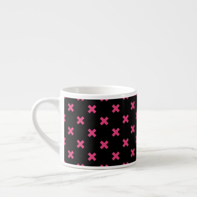 Fuchsia Kreuzstiche auf schwarz Espressotasse (Links)