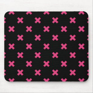 Fuchsia Kreuzstiche auf schwarz Mousepad