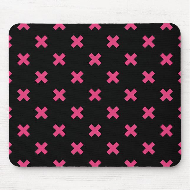 Fuchsia Kreuzstiche auf schwarz Mousepad (Vorne)