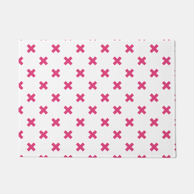 Fuchsia-Kreuzstiche auf weiß Fußmatte (Vorderseite)
