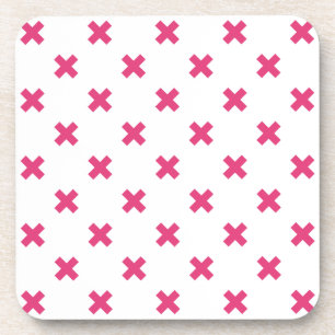 Fuchsia-Kreuzstiche auf weiß Getränkeuntersetzer