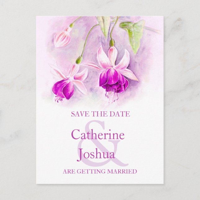 Fuchsia lackierte Blume lila Save the Date Karte (Vorderseite)