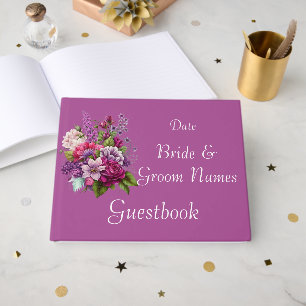 Fuchsia Lavender Floral Wedding Guestbook Gästebuch