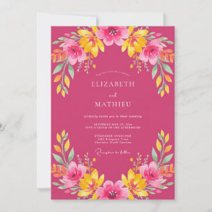 Fuchsia Lebendige Tropische Hochzeit Einladung