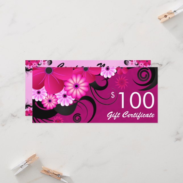 Fuchsia Lila Elegant Custom $100 Geschenkgutschein (Vorderseite/Rückseite Beispiel)