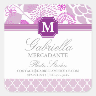 Fuchsia Lila Lilac Zickzack Floral Mit Monogramm Quadratischer Aufkleber