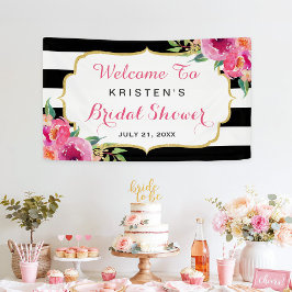 Fuchsia Lila Red Floral Stripes Brautparty Banner
